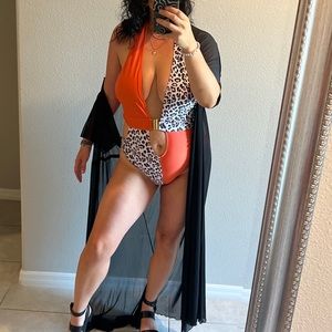 Leopard Plunging One Piece Swimsuit